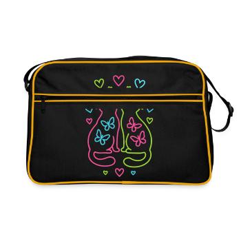 Chats néon avec cœurs et papillons - Sac Retro - noir/or - Devant