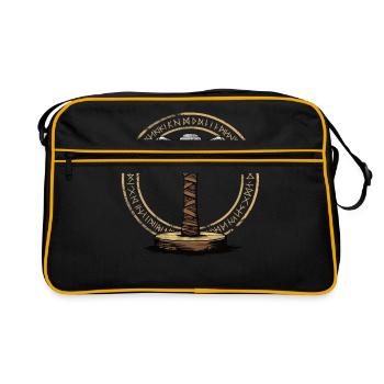 Wikinger Hammer Krieger Walhalla Runenkreis Thor - Retro Tasche - Schwarz/Gold - Vorne