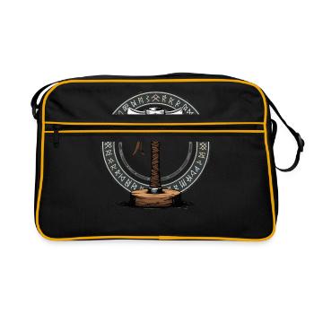 Wikinger Hammer Krieger Walhalla Runenkreis Thor - Retro Tasche - Schwarz/Gold - Vorne