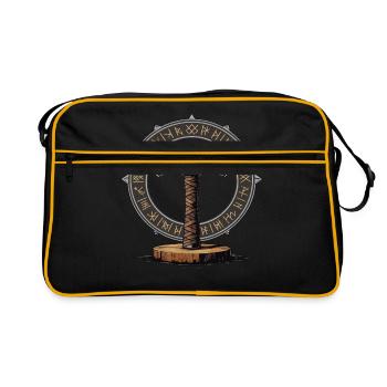 Wikinger Hammer Krieger Walhalla Runenkreis Thor - Retro Tasche - Schwarz/Gold - Vorne