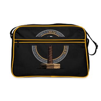 Wikinger Hammer Krieger Walhalla Runenkreis Thor - Retro Tasche - Schwarz/Gold - Vorne