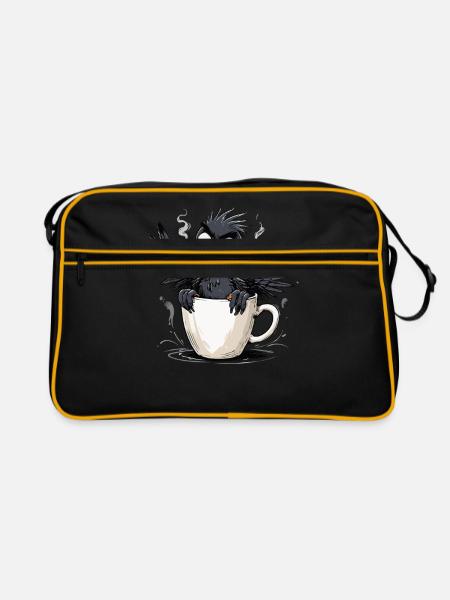 Vogel Keinen Bock Kaffee Bevor Du Fragst Nein - Retro Tasche - Schwarz/Gold - Vorne