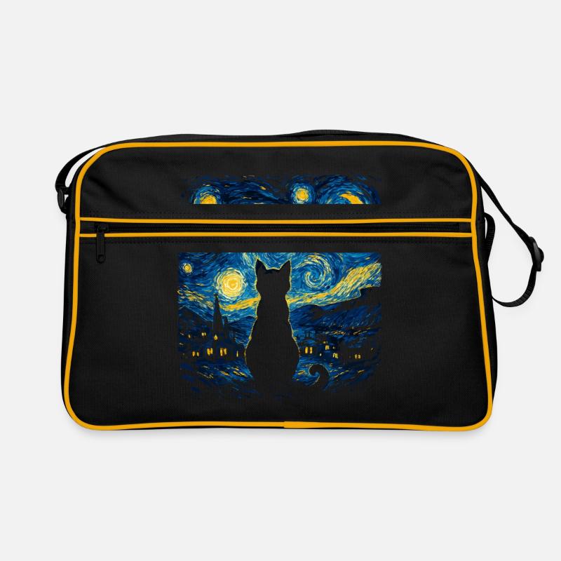 Cat Silhouette Starry Night Retro Bag