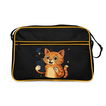 Chat de l’espace avec OVNI extraterrestre - Sac Retro - noir/or - Devant