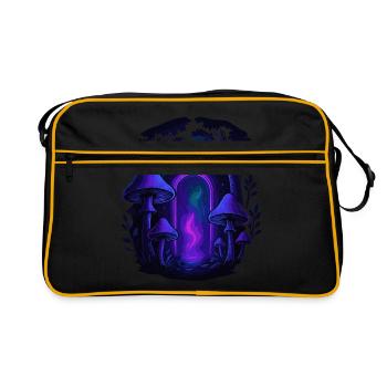 Psychedelic Mushroom Forest - Magic Portal - Retro Bag - black/gold - Front