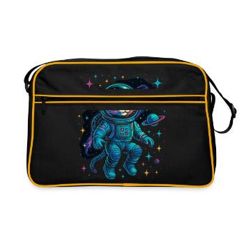 Space Cat - Astronauten Katze - Retro Tasche - Schwarz/Gold - Vorne
