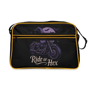 Witch ride on motorcycle at full moon - Retro Bag - black/gold - Front