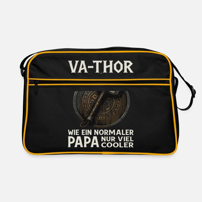 VA-THOR – Wikinger Papa Spruch Design - Retro Tasche - Schwarz/Gold