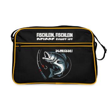 Fischlein beisse – Angel Spruch lustig - Retro Bag - black/gold - Front