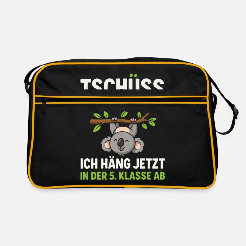 Tschüss Grundschule Koala 5. Klasse - Retro Tasche - Schwarz/Gold