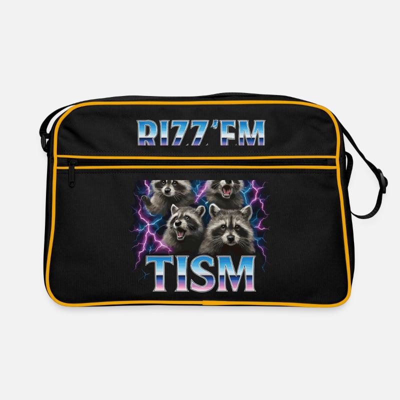 Rizz Tism Waschbären Meme Blitze - Retro Tasche - Schwarz/Gold