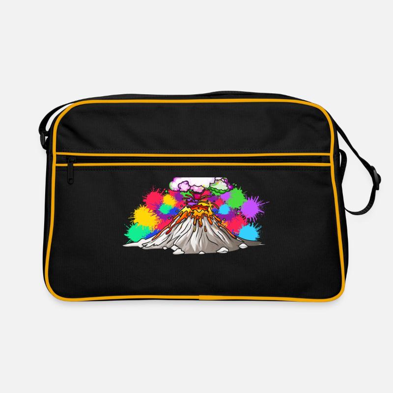 Vulkan Lava Eruption Motiv Geschenkidee - Retro Tasche - Schwarz/Gold