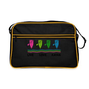 Live Love Kayak Kayaking Rowing Rower Canoe Rower - Retro Tasche - Schwarz/Gold - Vorne