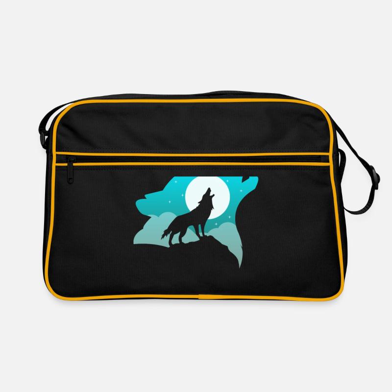 Wolf, Wölfe jaulen - Retro Tasche - Schwarz/Gold