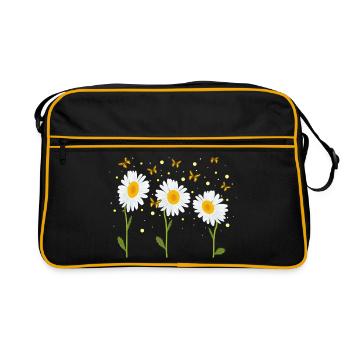 Margeriten, Schmetterlinge - Retro Tasche - Schwarz/Gold - Vorne