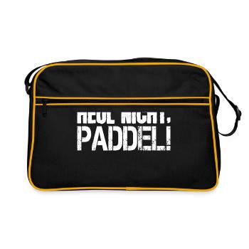 Heul nicht Paddel - Lustiges Paddel Spruch Motiv - Retro Tasche - Schwarz/Gold - Vorne