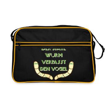 der späte wurm verpasst den vogel e 1 - Retro Tasche - Schwarz/Gold - Vorne