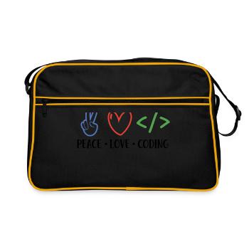 Peace Love Coding Coder Software Developer Program - Retro Tasche - Schwarz/Gold - Vorne