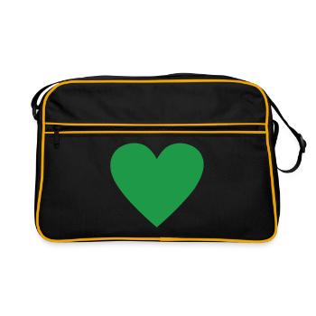 green heart, organic, nature, heart for nature, - Retro Bag - black/gold - Front