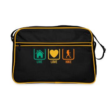 Live Love Hike Mountaineering Trekking Hiker Outdo - Retro Tasche - Schwarz/Gold - Vorne
