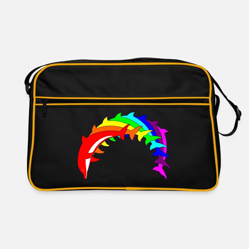 Regenbogen Delfine - Retro Tasche - Schwarz/Gold