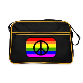 Peacezeichen auf LGBT Regenbogenfahne - Retro Tasche - Schwarz/Gold - Vorne
