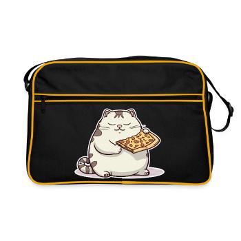 Fat white cat loves her pizza more than anything - Retro Bag - black/gold - Front