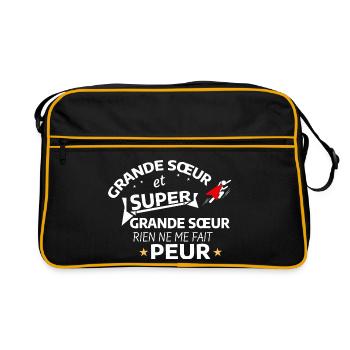 Inspirierende Zeichnung der großen Schwester und Superheldin - Retro Tasche - Schwarz/Gold - Vorne