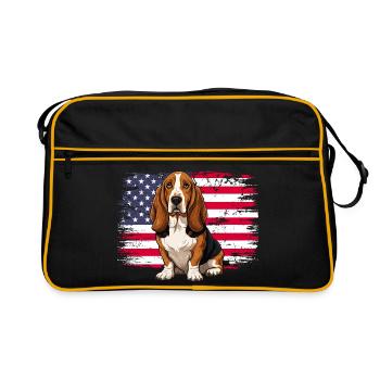 Patriotic Basset Hound - Maman de chien sous le drapeau américain - Sac Retro - noir/or - Devant