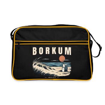 Borkum Nordsee Inselzeit Retro Strandkorb - Retro Tasche - Schwarz/Gold - Vorne