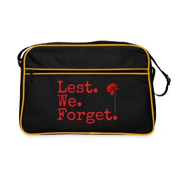 Lest. We. Forget. Remembrance Day gifts. Red Poppy - Retro Bag - black/gold - Front