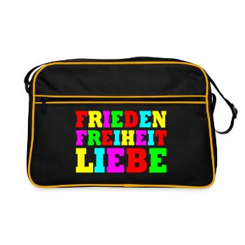 Frieden freiheit liebe - Retro Tasche - Schwarz/Gold - Vorne
