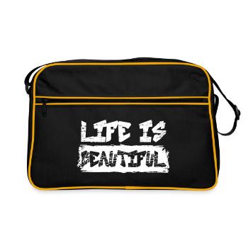 LA VIE EST BELLE Banksy Citation Street Art - Sac Retro - noir/or - Devant