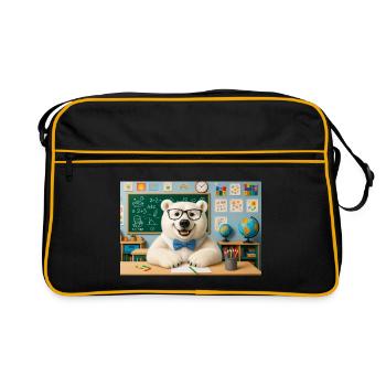 Cute Bear Scientist with Glasses - Retro Bag - black/gold - Front