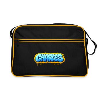 Graffiti  CHARLES Prénom cadeau idéal imprimable s - Sac Retro - noir/or - Devant