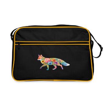 Fleurs en forme d’aquarelle en forme de renards - Sac Retro - noir/or - Devant