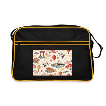Les carpes koï et les grues dans le paysage japonais - Sac Retro - noir/or - Devant