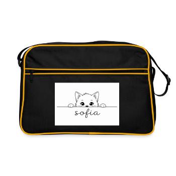 Das kleine süße Kätzchen schaut Sofia an - Retro Tasche - Schwarz/Gold - Vorne