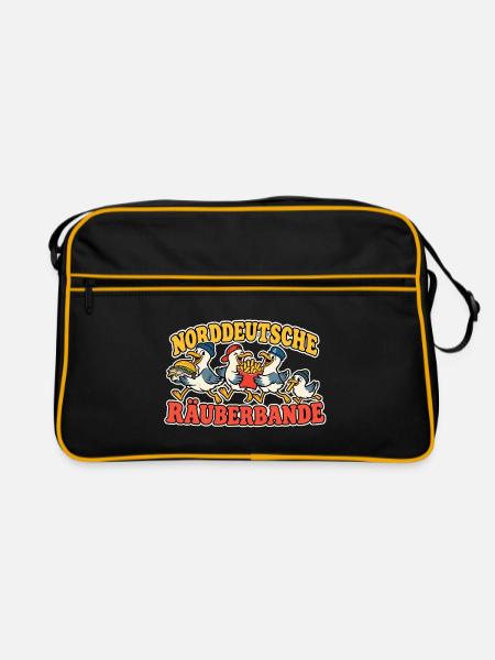 Norddeutsche Räuberbande – Lustige Möwen - Retro Tasche - Schwarz/Gold