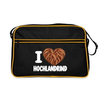 Hochlandrind T-Shirt – Kuh Geschenk, Highland Rind - Retro Tasche - Schwarz/Gold - Vorne