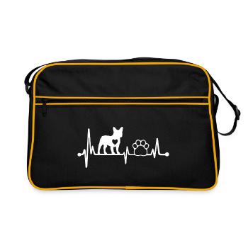 Frenchie Bulldog - ECG cardiaque - Français - Sac Retro - noir/or - Devant