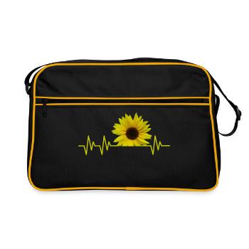 sunflowerbeat - zauberhafte Sonnenblume - Retro Tasche - Schwarz/Gold - Vorne