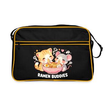 Ramen Katze - Retro Tasche - Schwarz/Gold - Vorne
