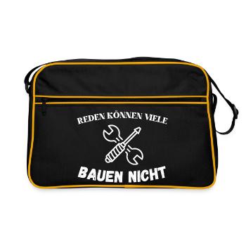 Reden können viele – bauen nicht Handwerker Design - Retro Tasche - Schwarz/Gold - Vorne