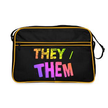 they / them Geschenkidee LGBTQ+ nonbinary Pronomen - Retro Tasche - Schwarz/Gold - Vorne