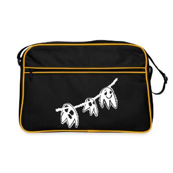 Niedliche Geistergirlande – Handgezeichnetes Halloween-Design - Retro Tasche - Schwarz/Gold - Vorne