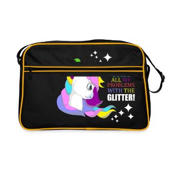Einhorn Glitzer „Ich löse Probleme mit Glitzer“ - Retro Tasche - Schwarz/Gold - Vorne