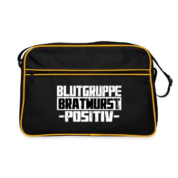 Blutgruppe Bratwurst positiv lustig Grill - Retro Tasche - Schwarz/Gold - Vorne