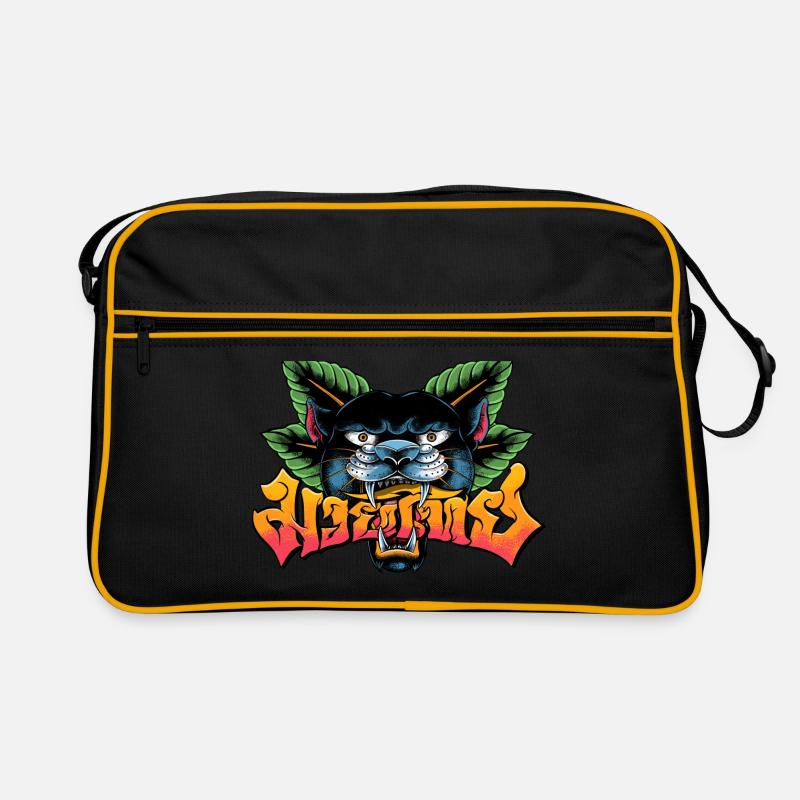 Muay Thai Boxing Panther - Retro Tasche - Schwarz/Gold