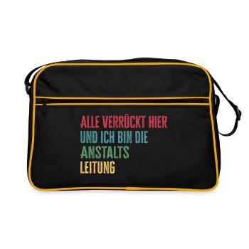 Alle verrückt hier Anstaltsleitung - Retro Tasche - Schwarz/Gold - Vorne